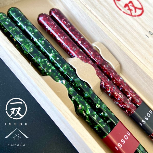 画像1: 夫婦箸 ギフト桐箱 ペアセット 貝星雲 23cm・21cm (1)