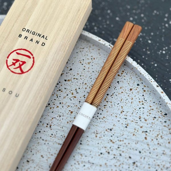 画像4: 【桐箱・単品】 木製 ギフト箸 スレッド ゴールド 21cm (4)