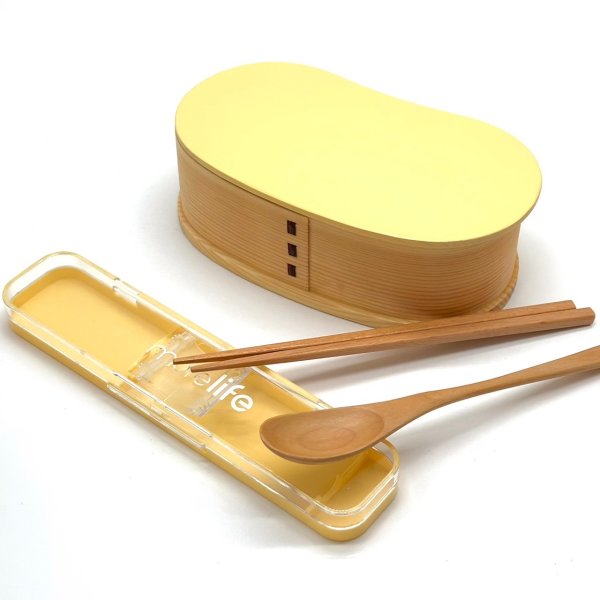 画像11: 【全3色】 カトラリーセット付 カラー曲げわっぱ弁当箱 豆型 パステルカラー (11)