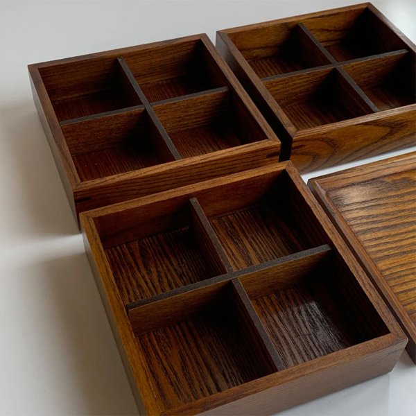 画像8: 三段 重箱 木製 ナチュラル 漆 小 仕切り お正月 おせち (8)