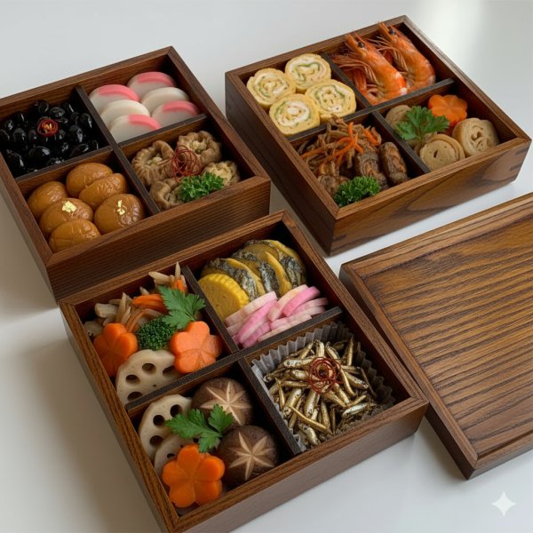 画像2: 三段 重箱 木製 ナチュラル 漆 大 仕切り お正月 おせち (2)