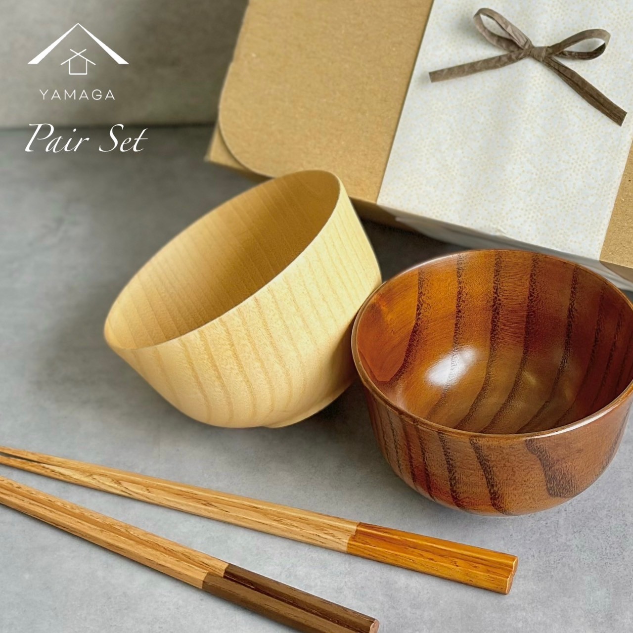 4点セット お椀 木製 羽反汁椀 ブラウン 2個セット 箸付き 2膳